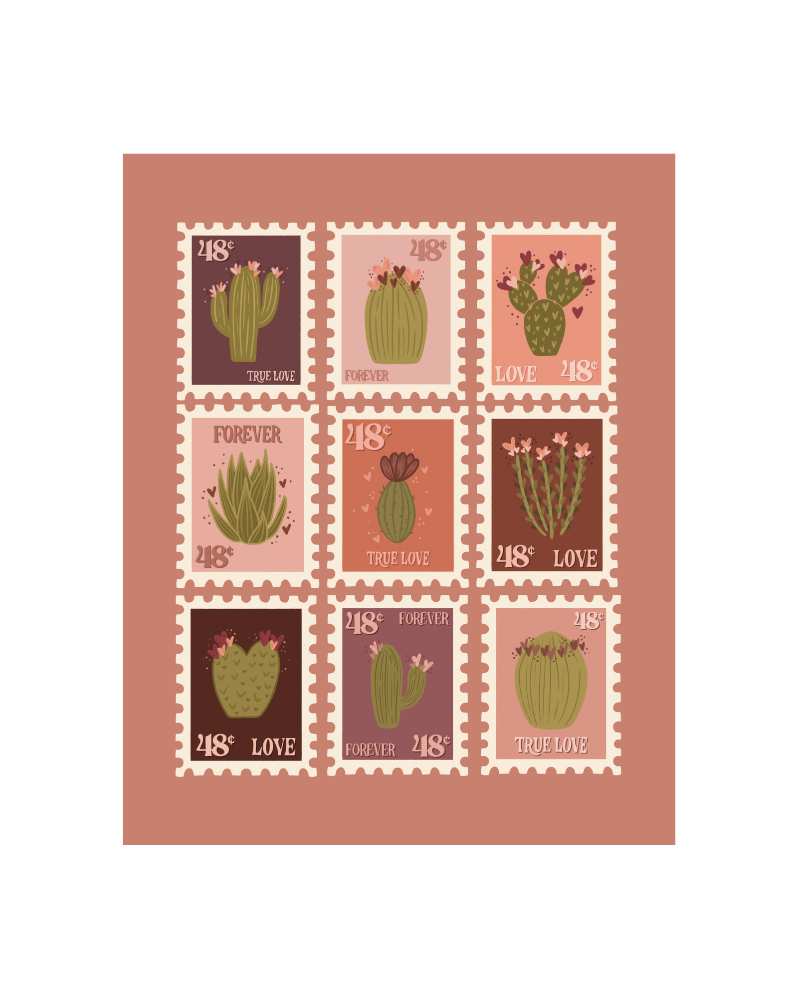 Sending Love Stamps Art Print - 5 x 7, 8 x 10, 11 x 14