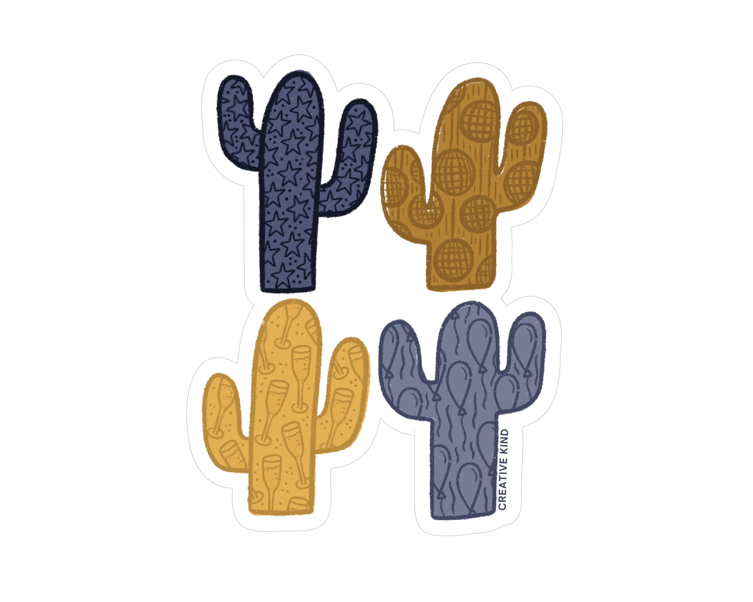 Celebration Cactus Quartet Vinyl Sticker (Clear Backing)