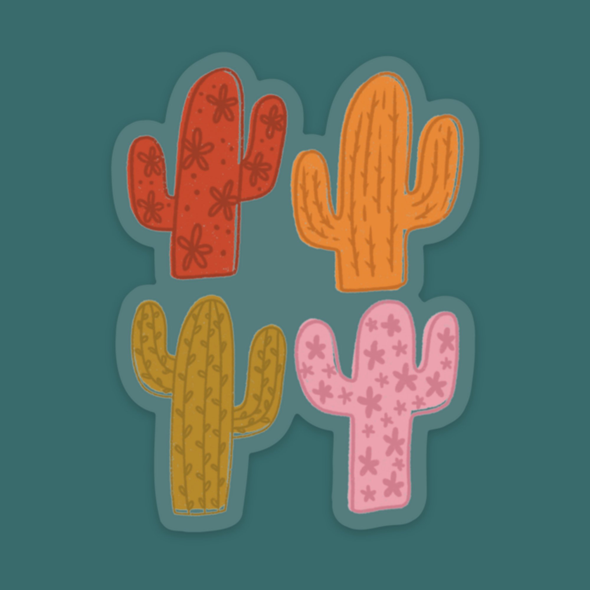 Floral Cactus Quartet Clear Backing Vinyl Sticker