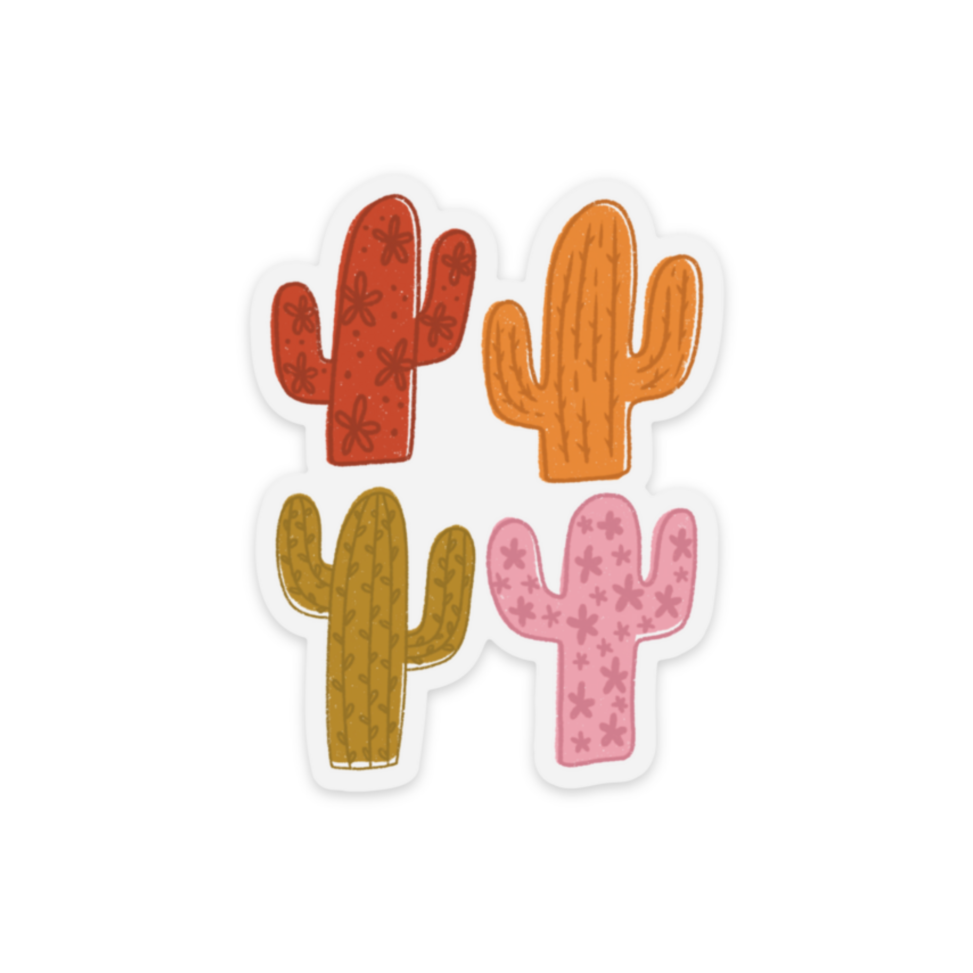 Floral Cactus Quartet Clear Backing Vinyl Sticker