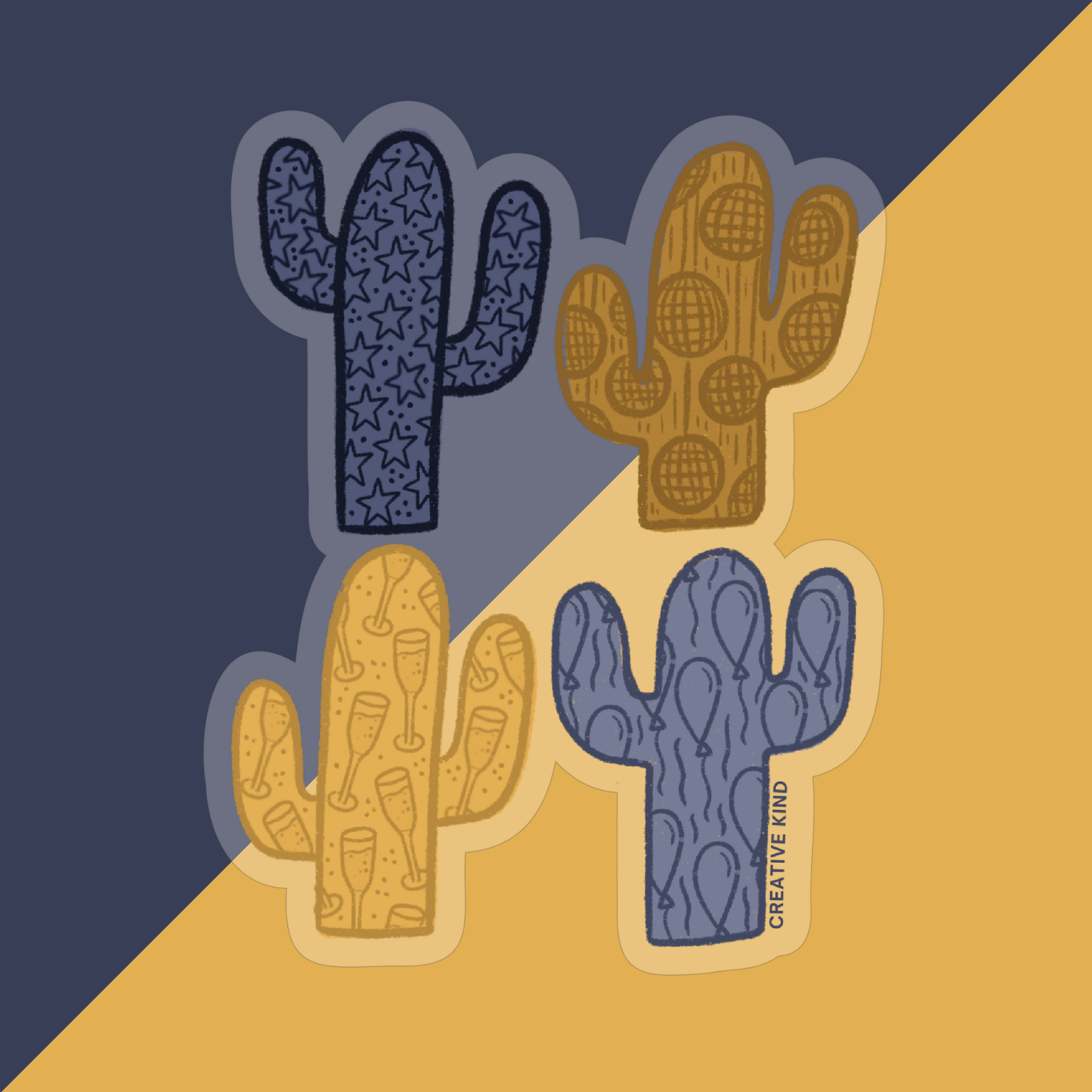 Celebration Cactus Quartet Vinyl Sticker (Clear Backing)