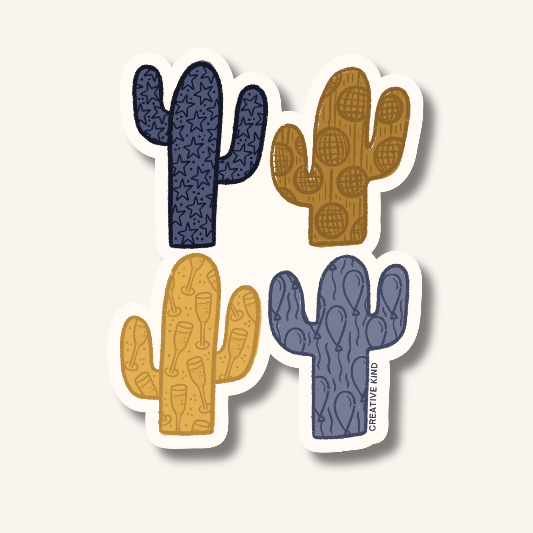 Celebration Cactus Quartet Vinyl Sticker (Clear Backing)