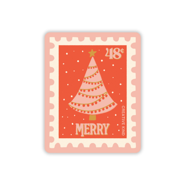 Merry Christmas Tree Stamp Vinyl Sticker