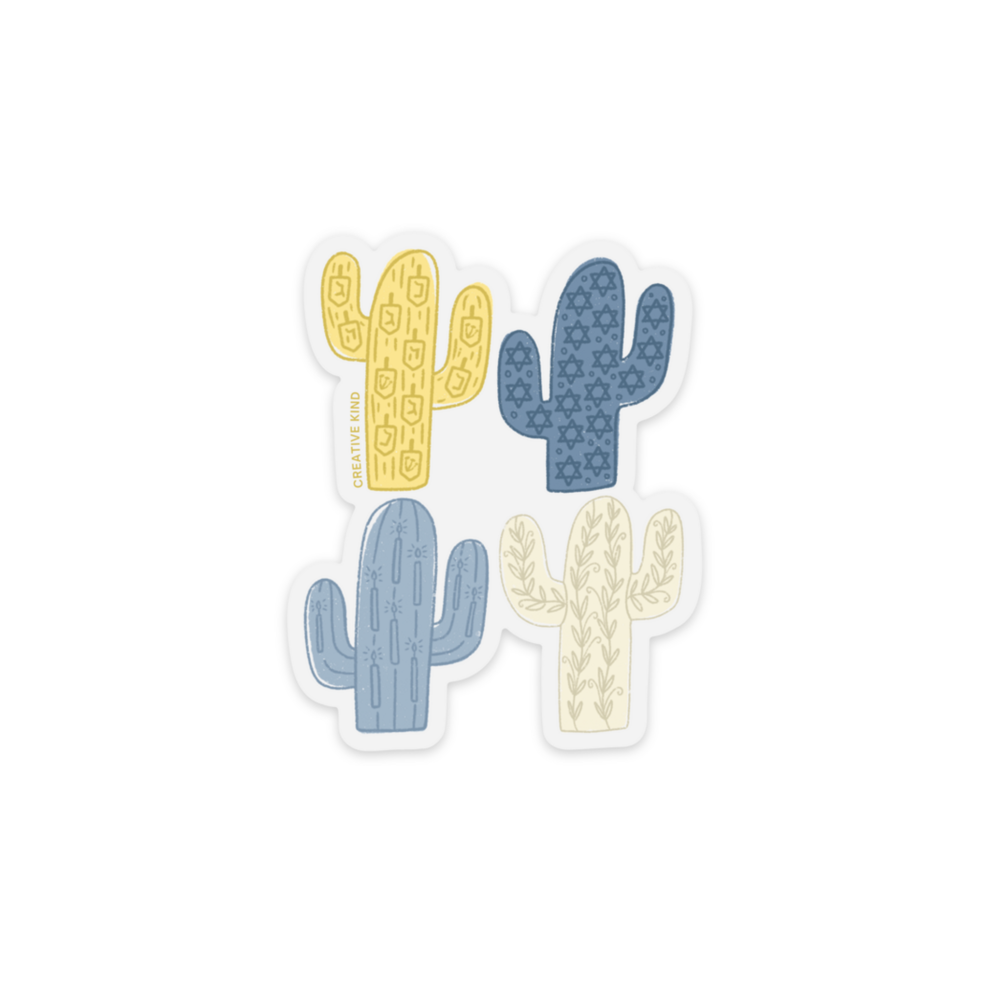 Hanukkah Cactus Quartet Clear Backing Vinyl Sticker